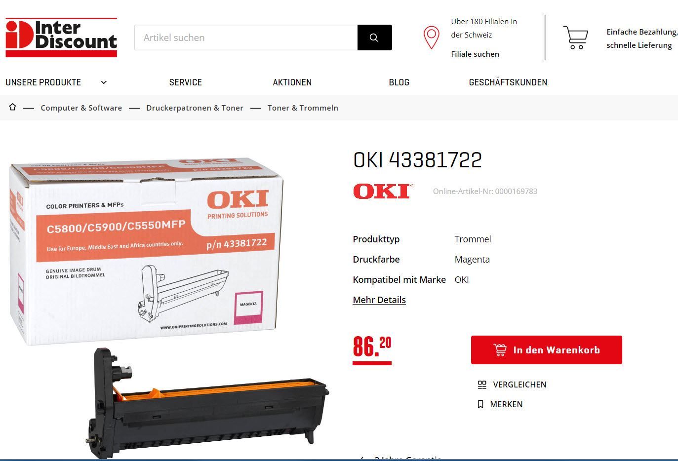 Oki Cartucce per stampanti & toner: OKI C5800 / C5900 magenta Drum, 43381722 – Nuovo e nell'imballaggio originale da Glattbrugg venduto da copytron 2
