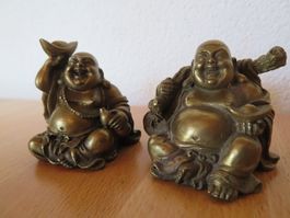 Buddha, Zwei Glücksbuddha-Figuren aus Bronze