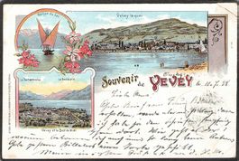 ^Lithografie Souvenir de Vevey , gel. 1898