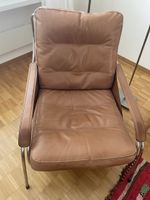 Zanotta Sessel mit Hocker Leder braun Metallgestell Zustand 