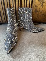 Stiefeletten, Pailletten, sequin, silber, 38, neu