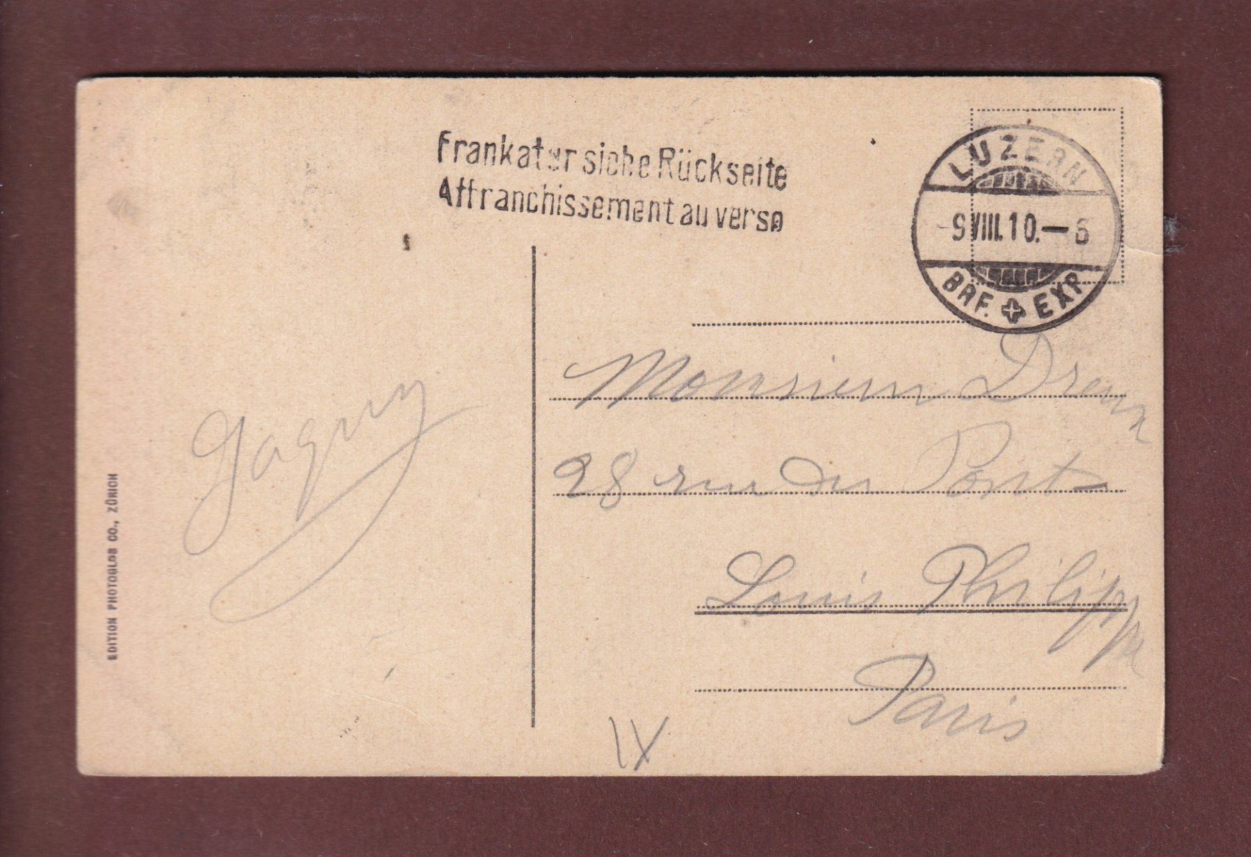 Cartoline postali: LUZERN - Gütsch - 1910 – Usato da Pully venduto da nicecards 1