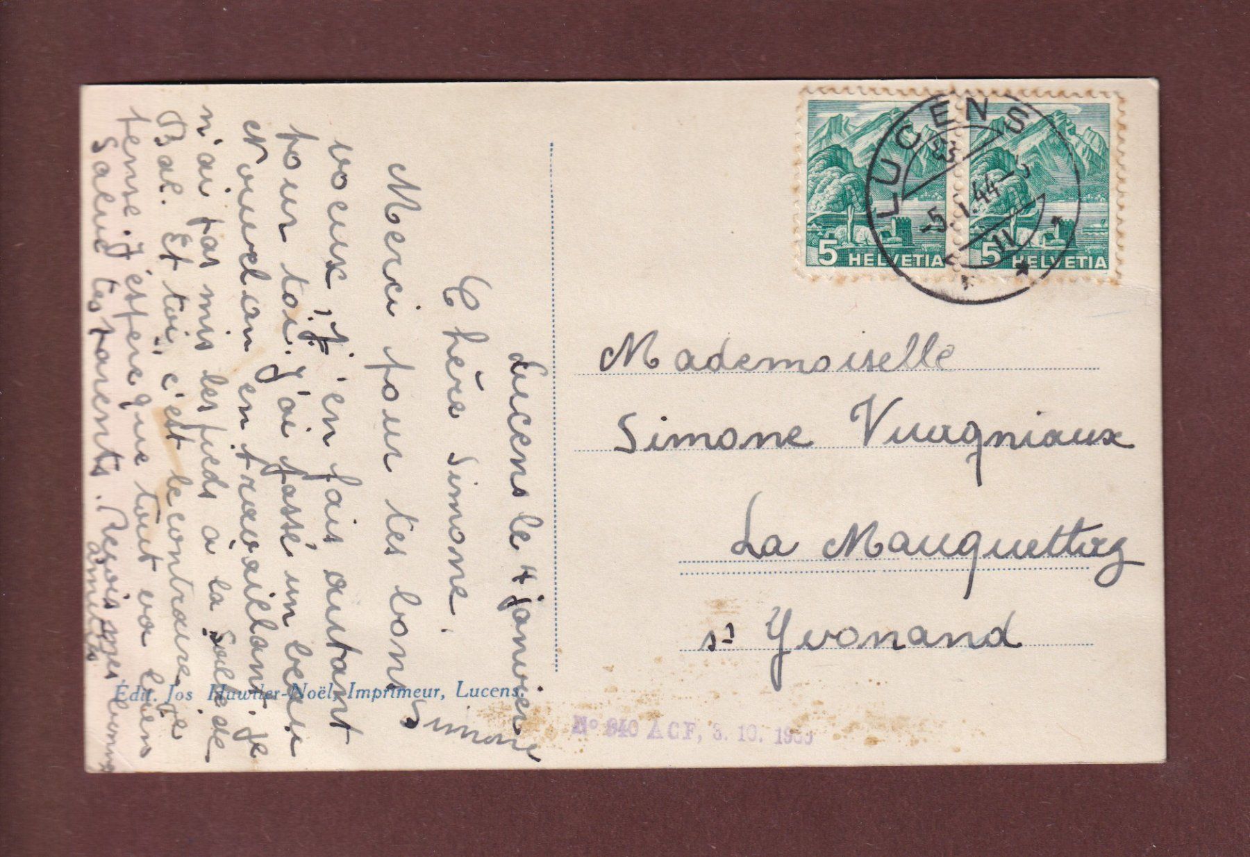 Cartoline postali: LUCENS - Le Château - 1944 – Usato da Pully venduto da nicecards-shop 1