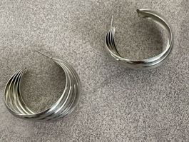 Silber Creolen, mehrreihig, glänzend, modisch, Schmuck