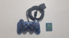 PS2 PlayStation 2 Controller + Memory Card blau Transparent