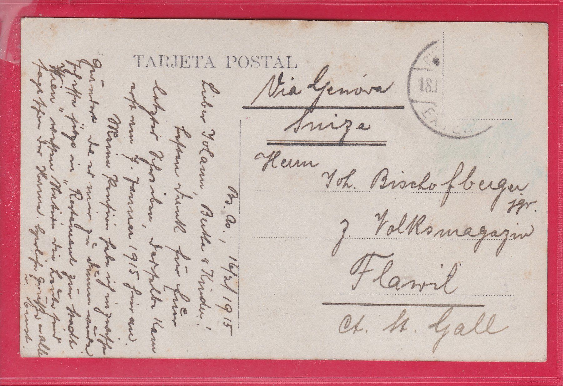 Cartoline postali: SALUDOS DE BUENOS AIRES, 1915 – Usato da Oberrieden venduto da Gebirgsstelze 1