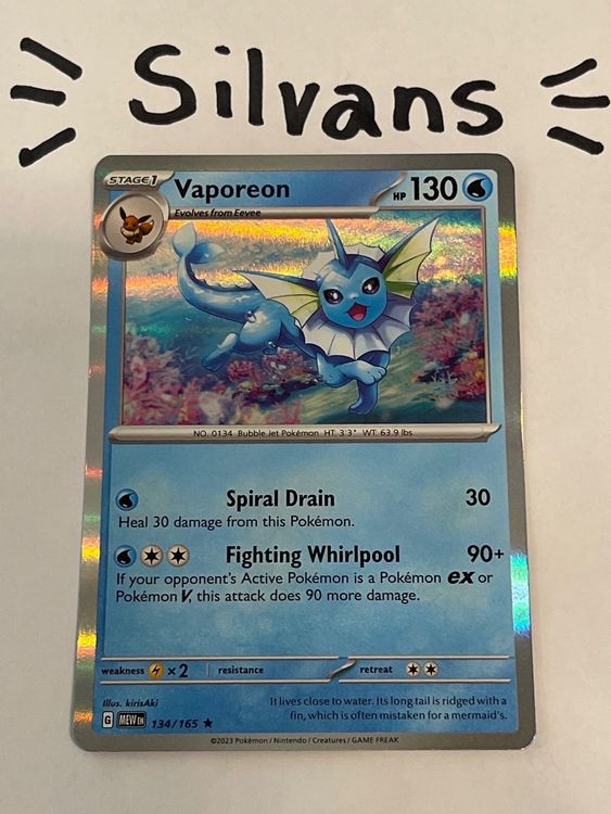 thumbnail image 2 of Vaporeon 134/165 Reverse Holo - Scarlet & Violet 151 - English Pokemon Card NM 2 of 3