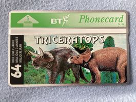 Telefonkarte Grossbritannien Triceratops Saurier ungebraucht