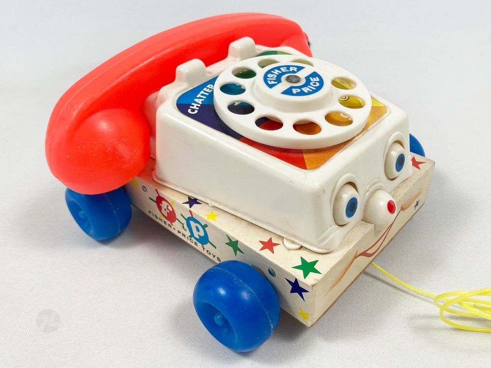 Fisher Price Chatter Phone Telefon Nachzieh-Spielzeug 1970s 1