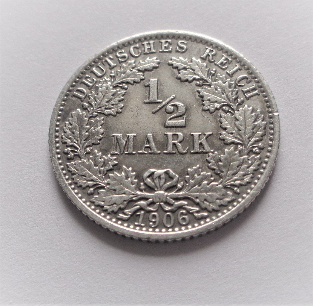 Alle Münzen: 1/2 Mark Deutsches Reich Silbermünze 1906 A – Gebraucht aus Kriens von