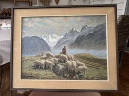 Tolles Ölgemälde „Schafhirte“ in Bündner Bergen, Schmidt 68