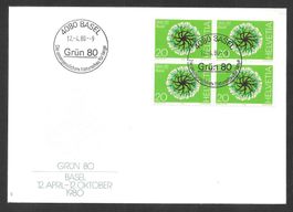 Sonderbrief S. 1016 Grün 80 Basel 12.4.1980 do. Viererblock