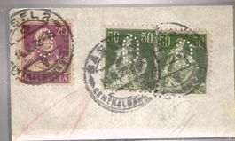 Schweiz, cp11, 14.2.1922, 113RM, Klebestelle, Perfin