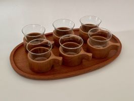 60er Jahre Mid Century Teakholz Teetassen-Set mit Tablett