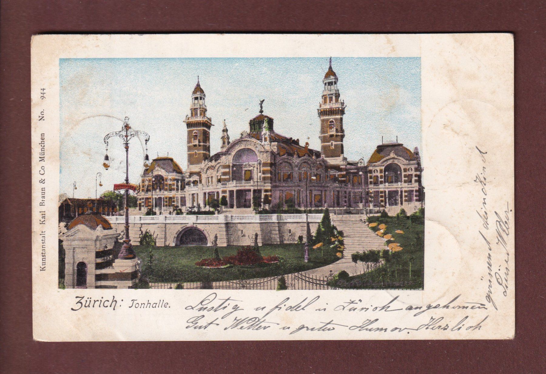 Cartoline postali: ZÜRICH - Tonhalle - 1899 – Usato da Pully venduto da nicecards