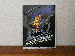 Emailschild NSU Motorrad Werkstatt Salon Logo Emaille Schild