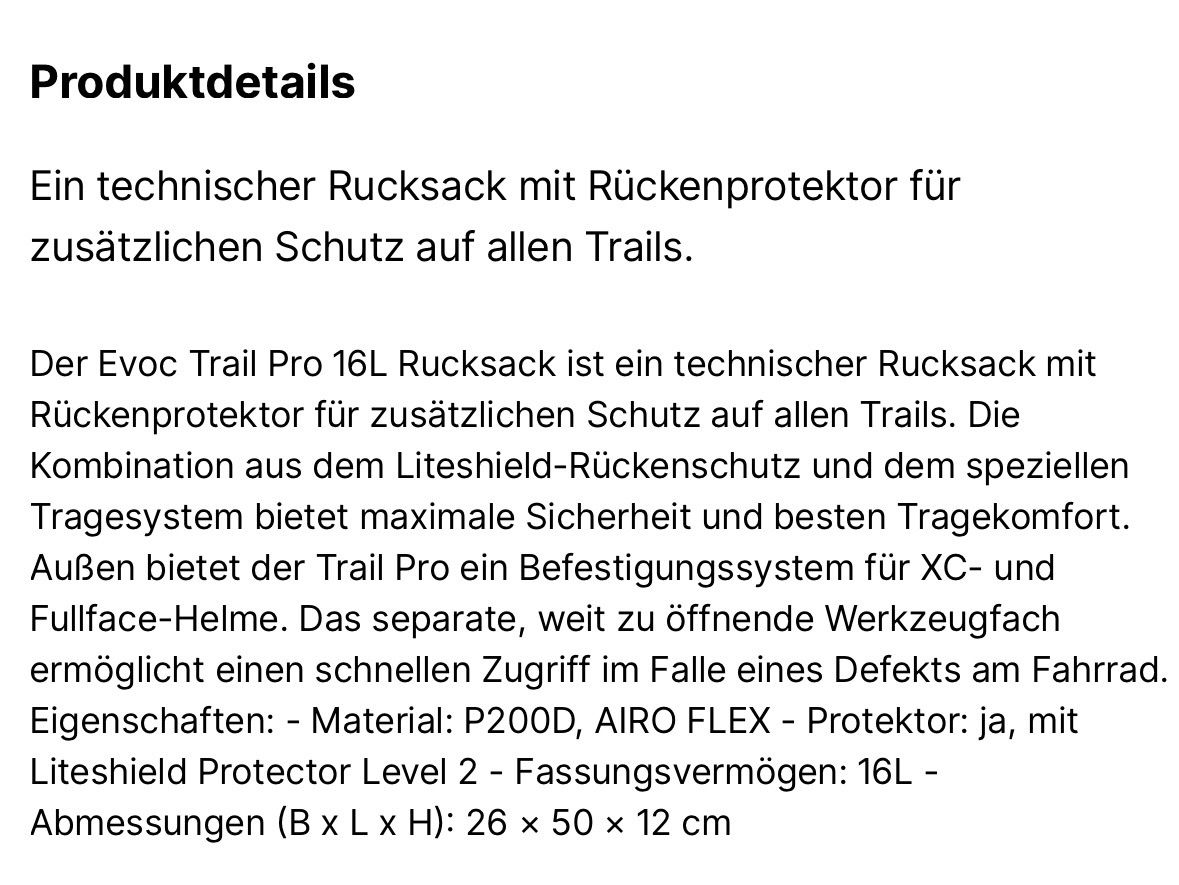 Evoc Rucksäcke: EVOC TRAIL PRO 16 NEU – Neu (gemäss Beschreibung) aus Rickenbach b. Wil von paffy 2