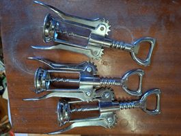 3 Korkenzieher Set Metall silberfarben gebraucht Zustand