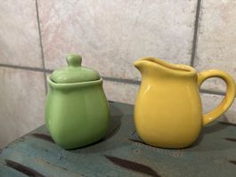 Zuckerdose und Milchkännchen Top Home grün gelb Keramik