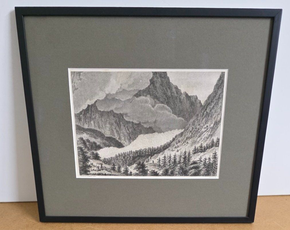 Stiche: Original-Kupferstich: Kleiner Grindelwald-Gletscher – Gebraucht aus Flums von Flumsantik