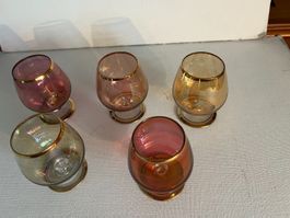 Fünf kleine bunte Cognac Gläser