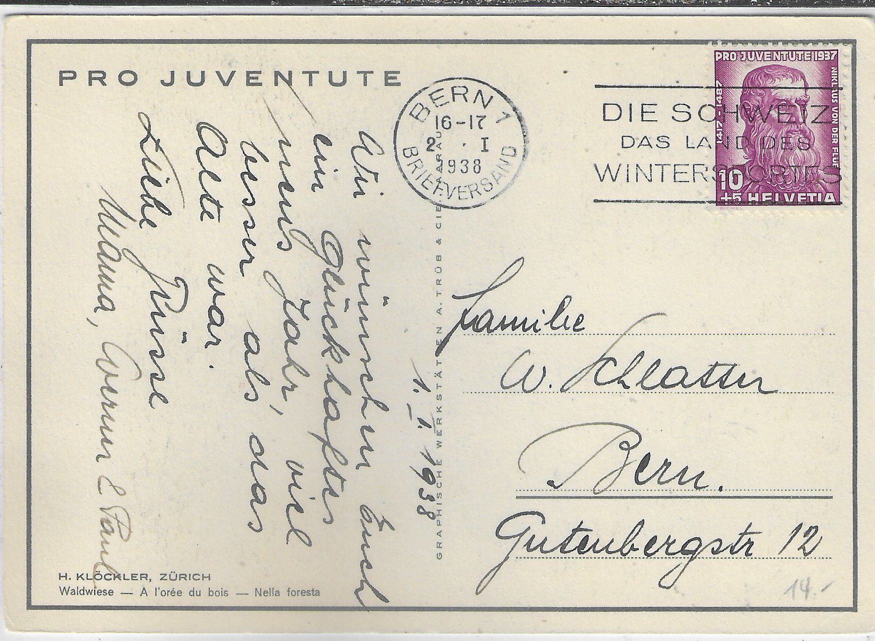 Cartoline postali: Pro Juventute - Waldwiese - H. Klöckler – Usato da Ettingen venduto da Kartenplanet 1
