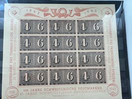 Schweiz Briefmarken 1943, 100 Jahre, Top Zustand!