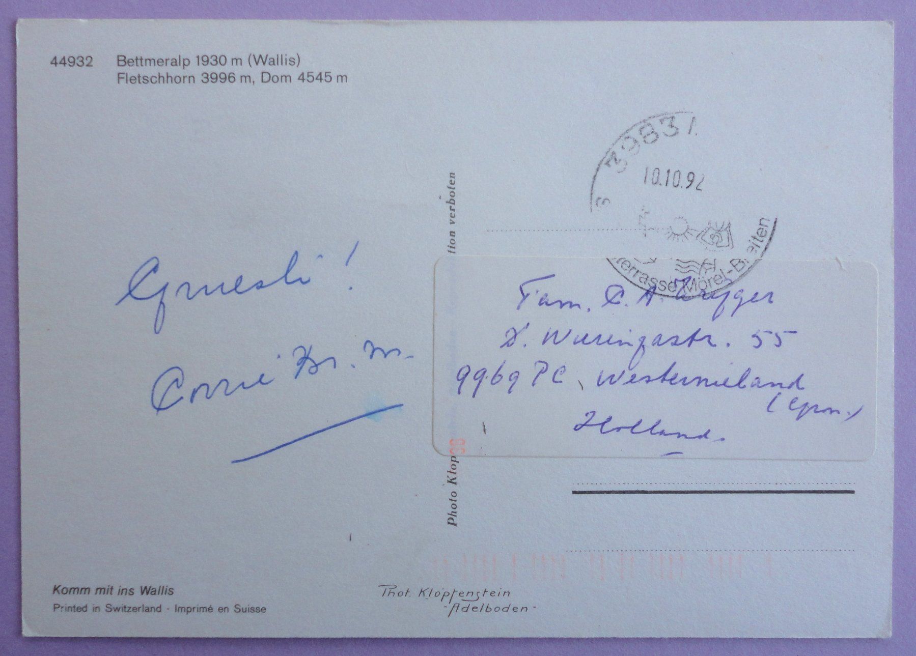 Cartoline postali: Bettmeralp 1930 m – Difettoso da Fétigny venduto da Billy2miny 1