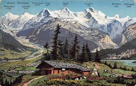 Vogelschau-AK: Berner Oberland, Stabstempel, gel. 1912