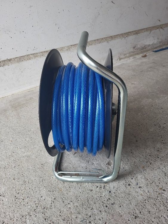 Tuyau D'air Comprimé Poppstar 50m - PVC Hybride, DN 9,2 Mm, Pression 20 Bar, Raccords Rapides Acier Inox, Bleu, Résistant UV/huile