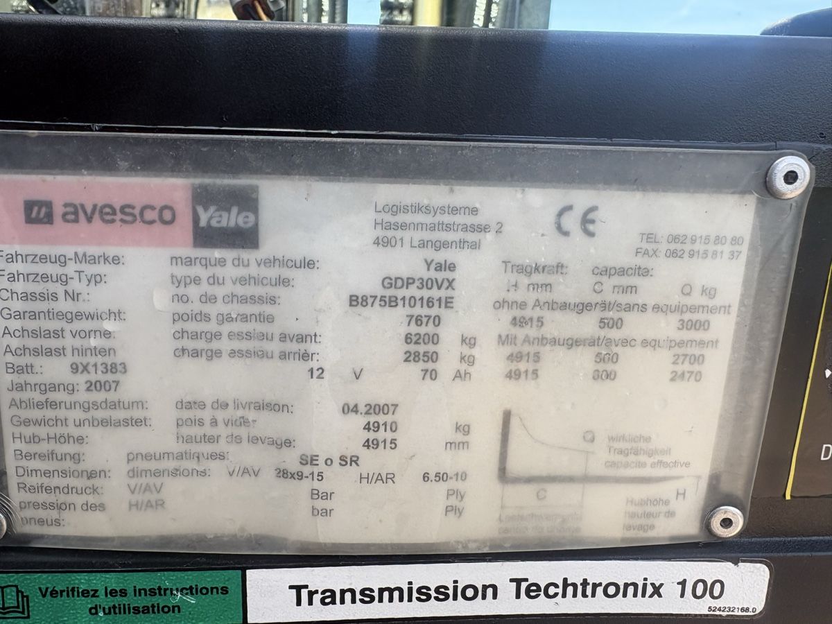 Chariots à fourches & chariots élévateur: Stapler Yale GDP30VX zu verkaufen – D'occasion à Mettlen par Bucherbueb 4