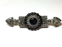 Antike Brosche Art Deco 925 Silber, Onyx u. Markasiten A.W.