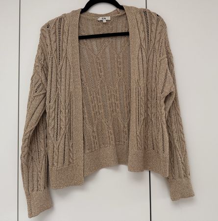 C&A Strickjacke, beige mit Goldfaden, Grösse S 