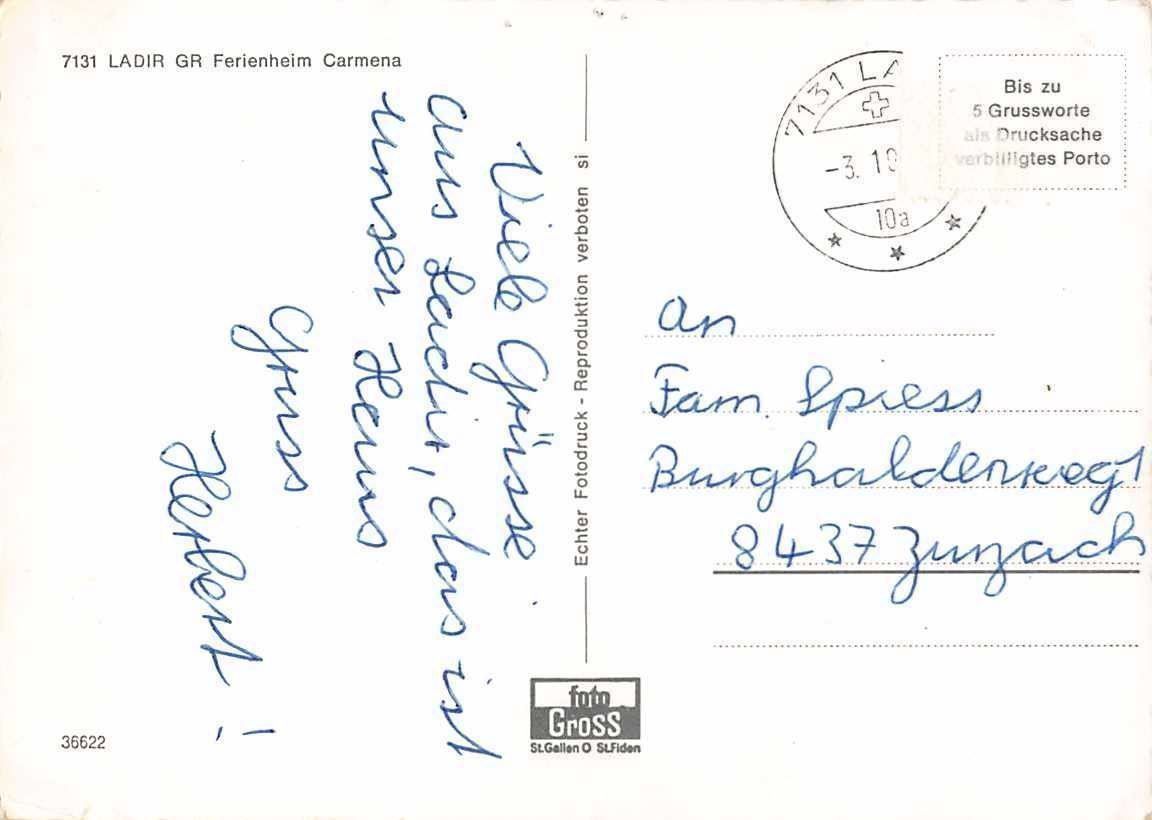 Cartoline postali: GRUSS aus LADIR GR - 1970 – Usato da Winterthur venduto da SchatzchischtliWinti 1