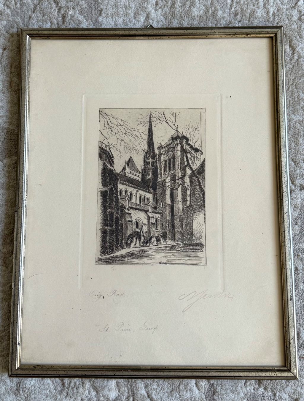 Foto & Immagini: Radierung Stadtansicht mit Kirche, gerahmt – Usato da Wohlen AG venduto da thr_t5x8 1