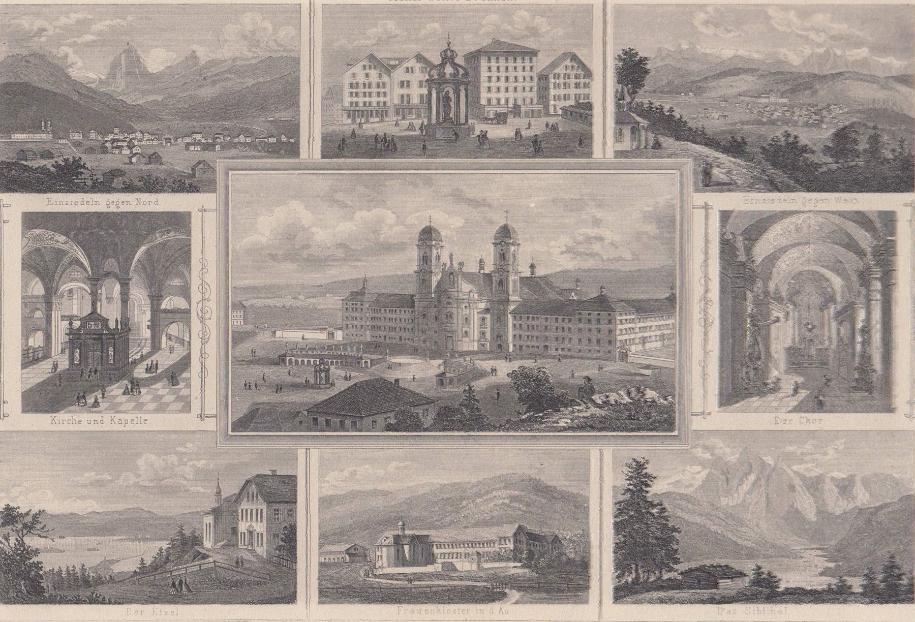Incisioni: EINSIEDELN, STAHLSTICH 1865 – Antico da Grüningen venduto da Kartensammler 2