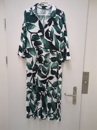 Damen Hemdblusenkleid weiss grün Blättermuster Grösse L