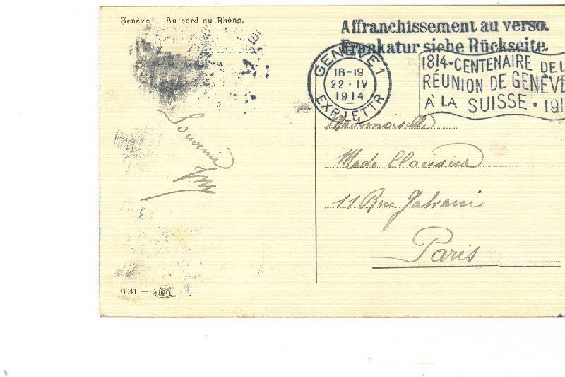 Ansichtskarten: Genève - Au bord du Rhone + 1914 – Gebraucht aus Emmenbrücke von teestube 1