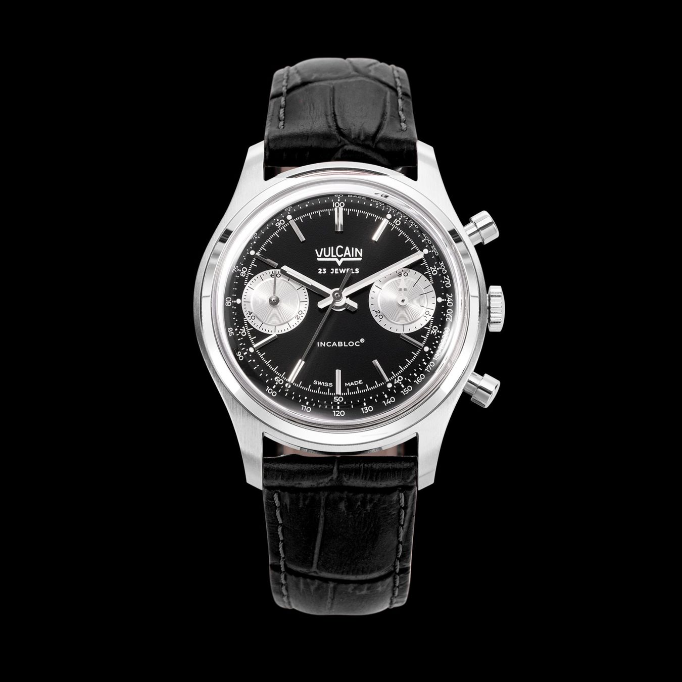 Vulcain Orologi: Vulcain Manual Chronograph 70's Black & Silver – Nuovo e nell'imballaggio originale da Carouge GE venduto da Watchaser