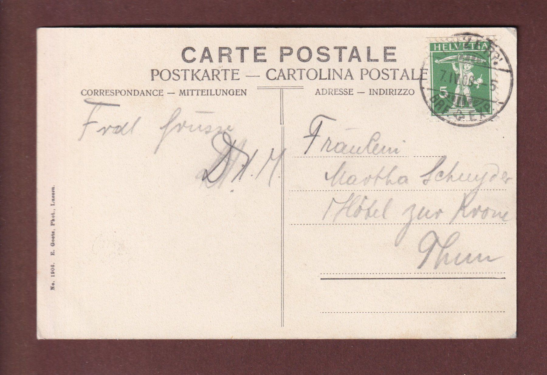 Cartoline postali: LUZERN - Teil mit Hofkirche - 1909 – Usato da Pully venduto da nicecards-shop 1