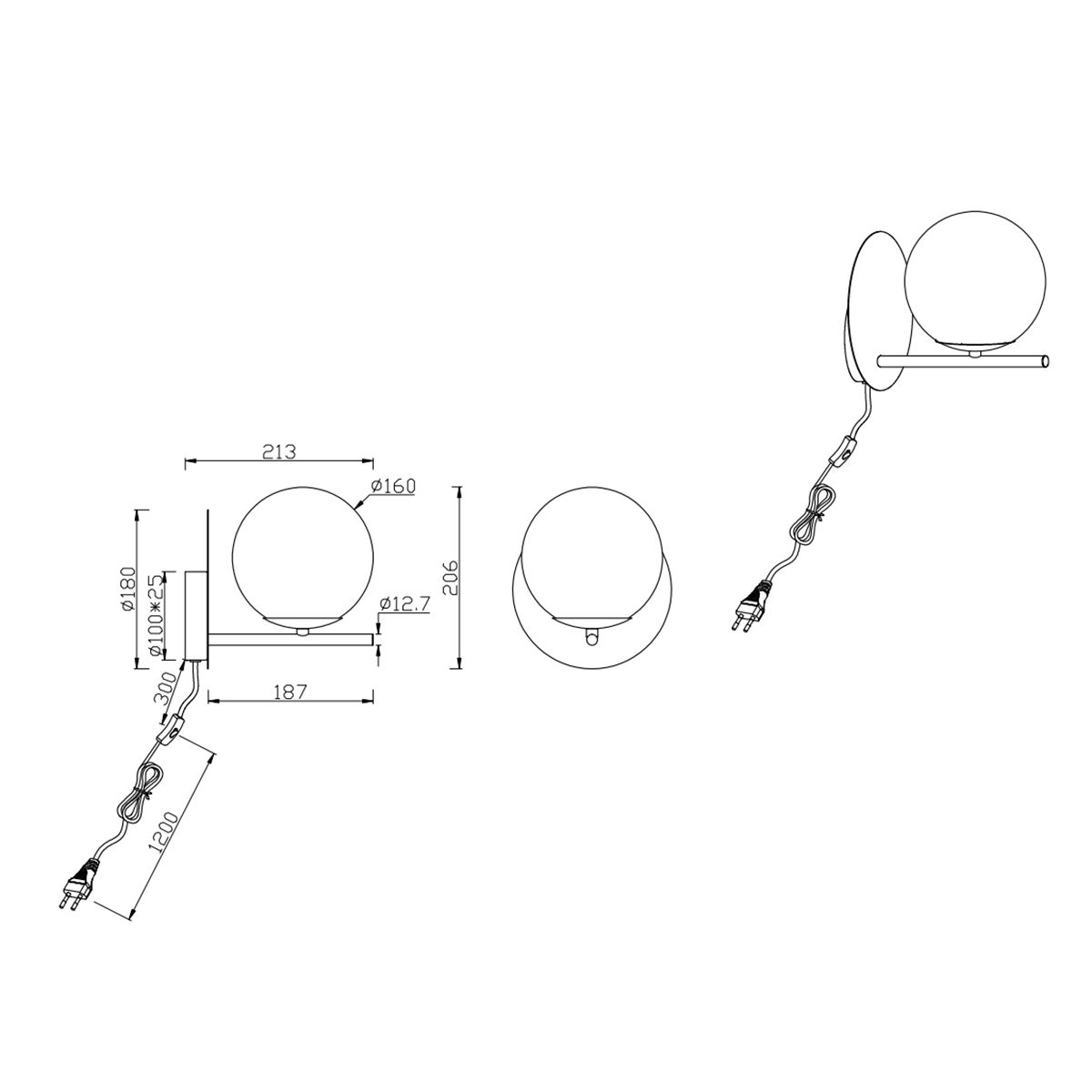 Lampade: Wandleuchte, Kugelform, 20 cm x 18 cm – Nuovo (secondo la descrizione) da Kreuzlingen venduto da Smart-Light 3