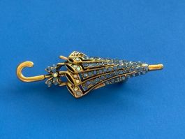 Luxus Elegante  Brosche Schirme Blau Farbe: Gold