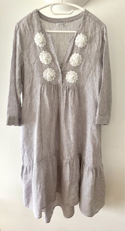 ANGOOR Leinenkleid gestreift mit 3D-Blumen – Gr. 40