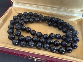 Vintage Obsidian Kette mit Silber Verschluss 925