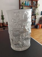 Schwere Vintage Vase aus Glas mit Pferdemotiv