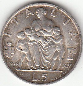 Tutti le monete: Italien -- 5 Lire 1936 XIV – Usato da Gossau SG venduto da Gallus00