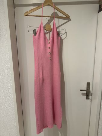 Strickkleid Neckholder rosa Knöpfe Lange neuwertig Grösse L