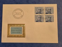 Ersttagsbrief - Portraits 23.9.71 mit Viererblock