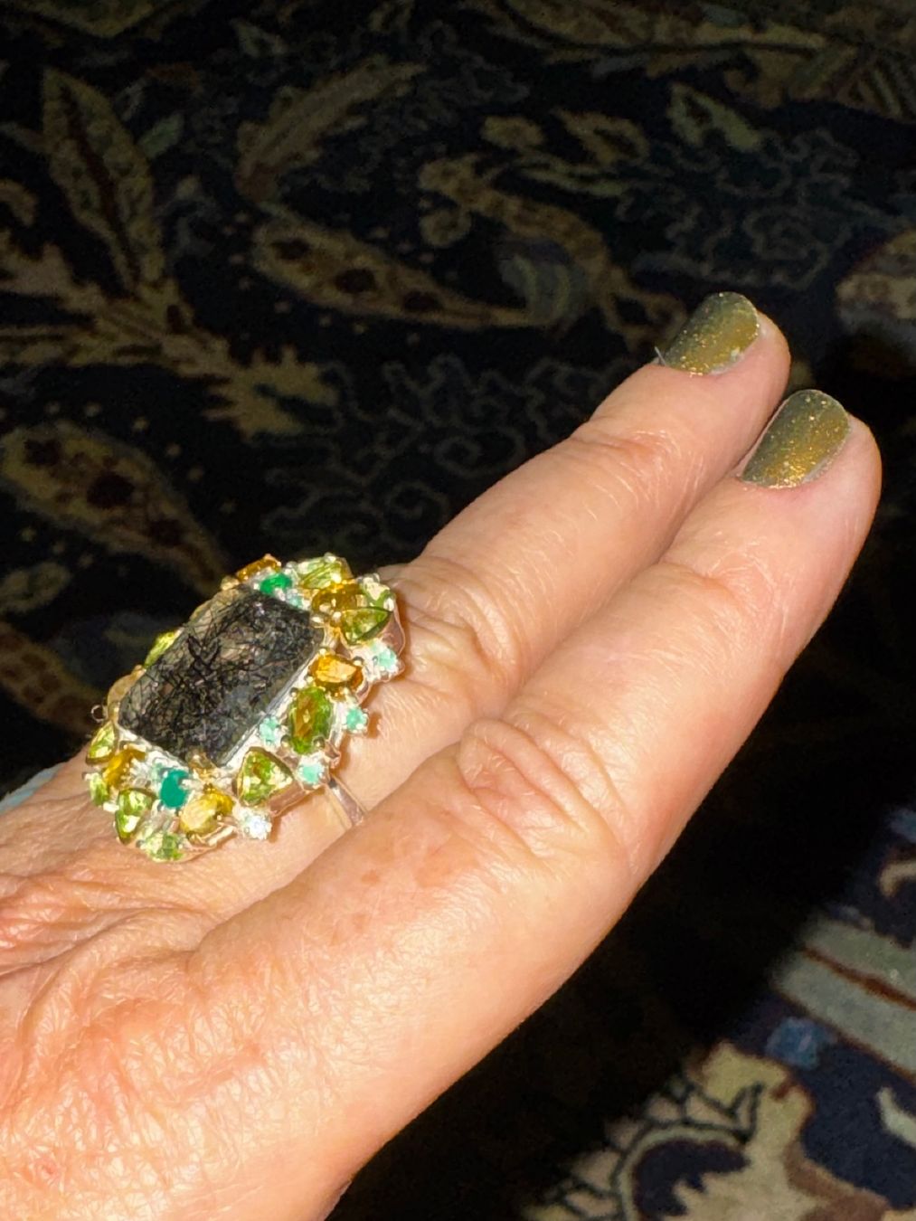 Llan Valls Joies Anelli: ⚫Unique Piece Rutilated Quartz Ring Emerald Peridot Citrine – Nuovo (secondo la descrizione) da Birsfelden venduto da Brut-Reserve 6