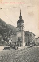 Altdorf (UR) – Dorfplatz mit Telldenkmal Tram